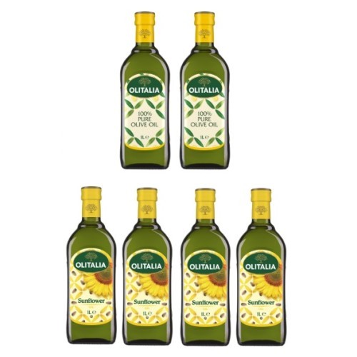 亮麗超值組(奧純橄欖油1公升2瓶、奧葵花油1公升4瓶)。