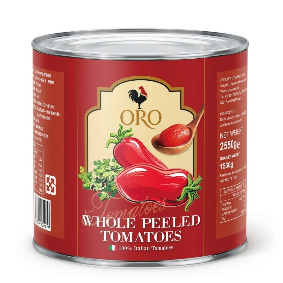 義大利拿坡里ORO番茄罐(2550g)，去皮整粒番茄。